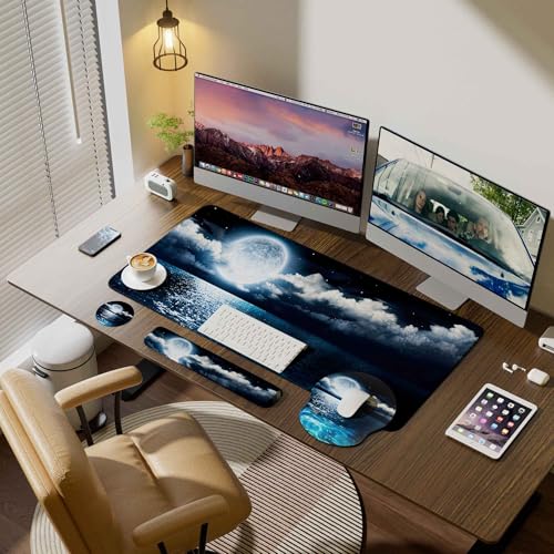Desk Mat Set Keyboard and Mouse Pad with Wrist Rest Support | Ergonomic,Pain Relief, 4-in-1 Large Big Mousepad Computer Mats,Desk Pad Matt Mats for Desktop Home & Office - color: H-Night Sea