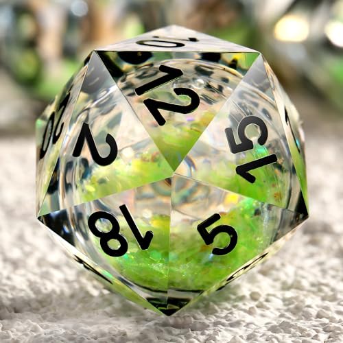 DNDND Luminous Liquid Sharp-Edge Dice Set 7PCS - Clear Resin Polyhedral Dice with Glow-in-the-Dark Green Liquid Orb & Glitter for D&D RPG Table Games （Glow Green - color: Glow Green
