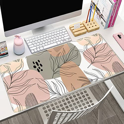 Boho Abstract Large Mouse Pad, Brown Grey Pink Aesthetic XL Mouse Pad, Gaming Mousepad XXL Long Keyboard Mat 31.5''X15.7'' Desk Accessories for Women Girls - color: A Pink Abstract