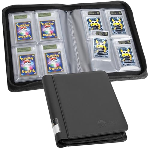 FunGuys Graded Card Binder – 4-Pocket Slab Binder for PSA, BGS, SGC & All Graded Cards, Graded Card Storage Album, Holds 24 BGS Slabs, Trading Card Slab Holder Case for Collectors, MTG, TCG - color: 4 Pocket BGS - Black and Black
