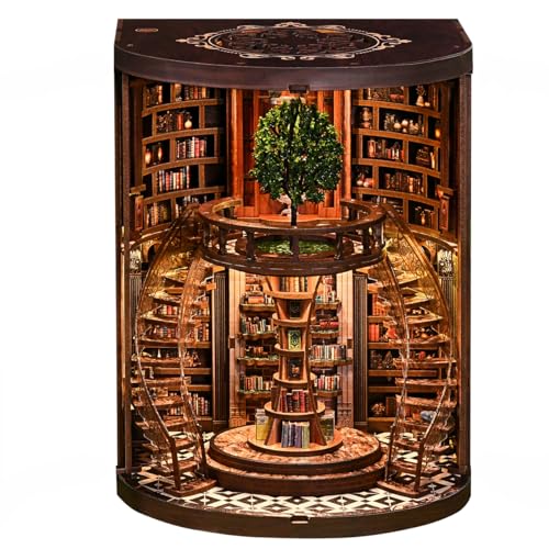 RHZN Book Nook Kit, 3D Wooden Puzzles for Adults, Miniature House Kit | Library - style: Library