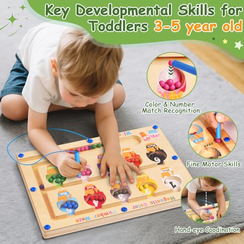 2 in 1 Magnetic Color and Number Maze, ABC Alphabet Puzzles Board Magnet Ice Cream Toys, Montessori Educational Magnet Puzzle, Preschool Learning Counting Toys for 2 3 4 5 Birthday Gifts - style: Ice Cream+Candy