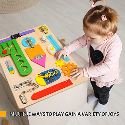 Montessori Busy Board for Toddlers, Wooden Sensory Toys, Preschool Learning Activities for Fine Motor Skills Travel Toy, Basic Life Skills Educational Gifts for 1 2 3 Years Old Kids Boys Girls | Preschool Learning Activities, Basic Life Skills, Fine Motor
