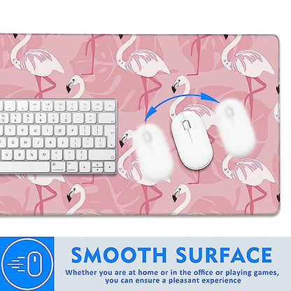Large Extended Mouse Pad Art Pink Flamingos Desk Mat,Large Gaming Mouse Pad,Big Desk Pad with Thick Stitched Edges Suit for Home Office or Gaming 35.4x15.7 Inch, U21KR-6M16-9R003 - color: Art Pink Flamingos