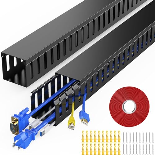 Open Slot Wiring Raceway Cable Duct, 30.8in Cable Management Channel Cord,Desk Wire Channel, Under Desk Cable Management to Hide Cables, Wires for Computers (Black, 1.97" Hx1.97 W, 15.4''L(2 Pc)) - color: Black, size: 1.97" Hx1.97"W, 15.4''L(2 Pc)