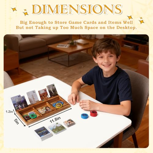 Playing Card Holder for Seniors Adults, Set of 4 Widen Card Slots Card Holders for Playing Cards, Wooden Cards Holder with Detachable Divider for Card Game Bridge Canasta Strategy - size: 5" x 11.8" x 1.2"