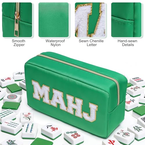 Mahjong Tile Bag Mahjong Bag with Zipper Travel Mahjong Carrying Case Storage Pouch Gifts for Mahjong Lovers Accessories - color: Green-mahj