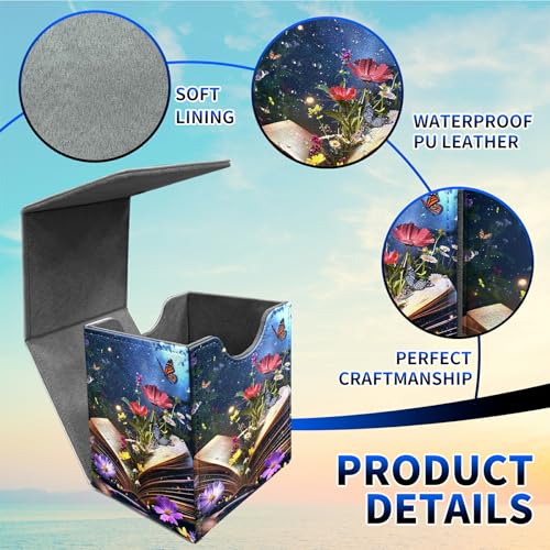 Book Flower Deck Box, MTG Commander Case for Trading Cards, 100+ Sleeved With PU Leather Magnetic Storage Box for TCG CCG Magic - color: Card Deck Box-593