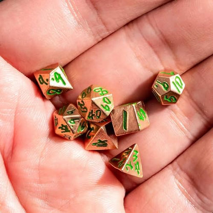 Mini Dice Set with Rune Keychain Case,7PCS Polyhedral Metal Dice Set for DND Role Playing Games(Silver/Red Copper Green) - color: Silver/Red Copper Green