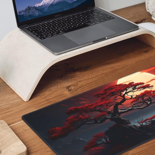 Darkness Red Moon Desk Mat Japanese Mouse Pad, Large Japanese Desk Mat, XL Anime Gaming Keyboard Mat, Non-Slip Rubber Base, Big Extended Desk Protector for Home Office, 31.5”x11.8” - color: Darkness Red Moon