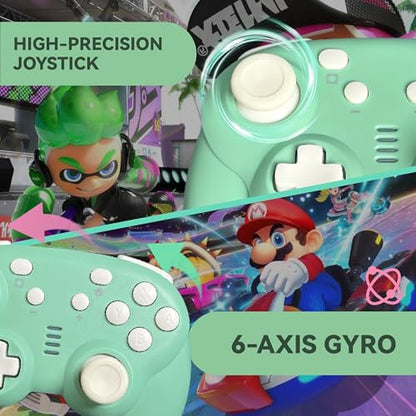 turbX Mate Mini wireless Nintendo switch wireless controller, usb controller for pc - Small Gamepad 6-Axis Gyro Motion Sensor, Joystick (Retro Green) - color: Green