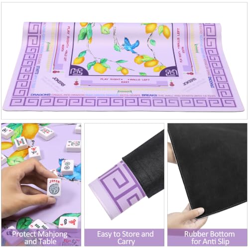 Jongyance Purple American Learning Mahjong Mat (33”x33”), Mahjong Mat for Table, Game Mat - color: Purple