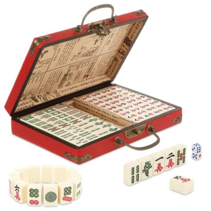 Mini Travel Chinese Mahjong Set 144 Tiles with 2 Dice and Guide | Complete Mini Mahjong Set: Includes 144 mahjong tiles, 2 dice and instructions in one compact set, giving players the core
