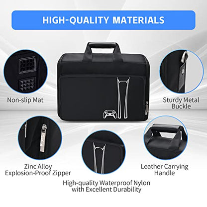G-STORY Carrying Case Travel Bag, Storage Bag Compatible with PS5 Disc and Digital Edition with Shockproof Compartments, Included Silicone Cover Skin Protector - color: Hard Case- Black