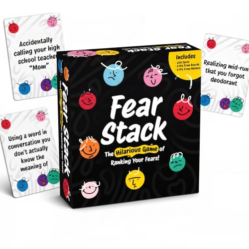 Fear Stack – What Freaks Out Your Friends and Family? A Fun Ranking Game for Adults and Kids | Includes 184 Cards, 4 Whiteboards, and 4 Markers