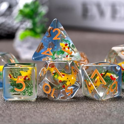 DND Resin Dice Set, Polyhedral D&D Fish Dice Inclusion Dice for Dungeons and Dragons MTG RPG Yellow for Ages 15 and Up - color: Fish-yellow