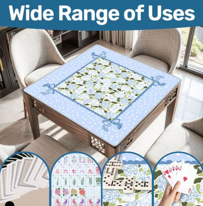 Coquette Blue Hydrangea Mahjong Mat 31.5" x 31.5",Blue and Green Floral Non-Slip Noise Reduction Mahjong Table Cover Accessories and Supplies for Dominoes Poker Card Board and Tile Games Gifts - color: Coquette Blue Hydrangea