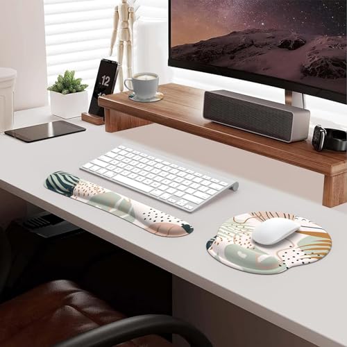 iLeadon Mouse Pad Wrist Support Keyboard Wrist Rest Set, Ergonomic Mouse Pad with Non-Slip Base for Computer Laptop Home Office + Coasters, Easy Typing & Pain Relief Mouse Mat, Tropical Plants | Ergonomic Mouse Pad with Non-Slip Base for Computer Laptop H