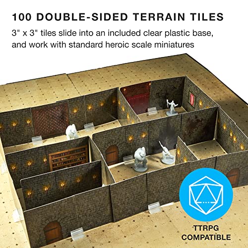Stratagem The Master's Maze Dungeon Walls - 100 Card Tiles for 3D DND Dungeon Building - Modular Terrain 28mm Scale Accessories Tabletop RPG Scenery - Dungeons Dragons Pathfinder Castles Crusades