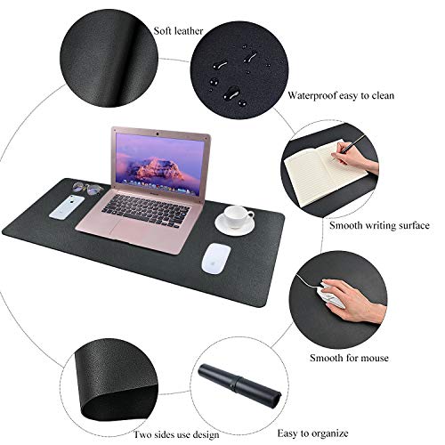 Desk Pad for Office Home 31" x 13",PU Leather Waterproof Large Desk Writing Mat Organizer,Multifunctional Ultra Thin Dual Use Desk Blotters Mouse Pad Protector … (Black) - color: Black