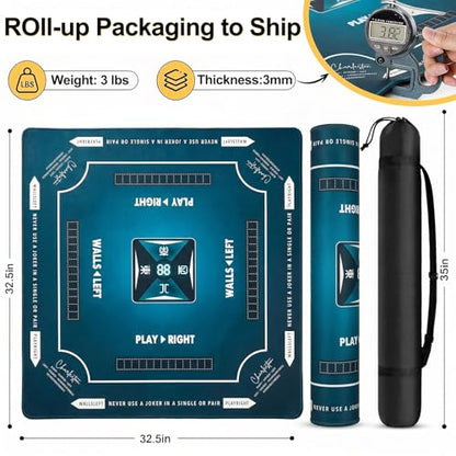 Rolled Shipping Mahjong Mat for Table 32.4''x32.4'', No Creases, Mah Jongg Mat with Carrying Bag for American Mahjong, Poker, Board Games, Card Games & Dominoes (Navy Blue) - color: Navy Blue