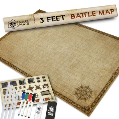 Melee Mats DND Map Starter Set - 24” x 36", Wet & Dry Erase Battle Terrain Grid for Dungeons and Dragons - Ultimate Tabletop Gaming Experience with Accessories - color: Version 2