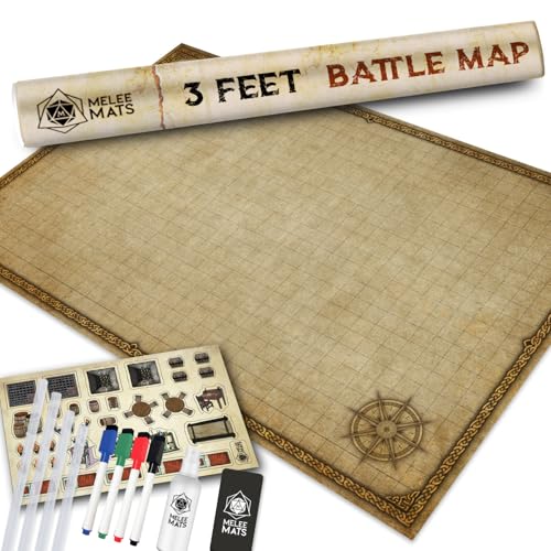 Melee Mats DND Map Starter Set - 24” x 36", Wet & Dry Erase Battle Terrain Grid for Dungeons and Dragons - Ultimate Tabletop Gaming Experience with Accessories - color: Version 2