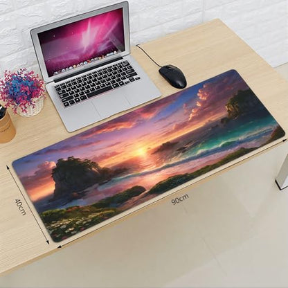 XXL Gaming Mouse Pad 35.4x15.7 inch,Quiet Ocean Sea Landscape Theme Desk Mat,Large Rock Wave Sunset Scene Mousepad (Quiet sea) - color: Quiet sea
