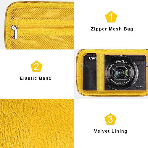 Canboc Carrying Case for Canon PowerShot G7 X Mark III/ G7X Mark II/ G7X Digital Camera, Point and Shoot Vlogging Camera Bag, Zipper Mesh Pocket fits USB Cable, Batteries, Yellow - color: Yellow