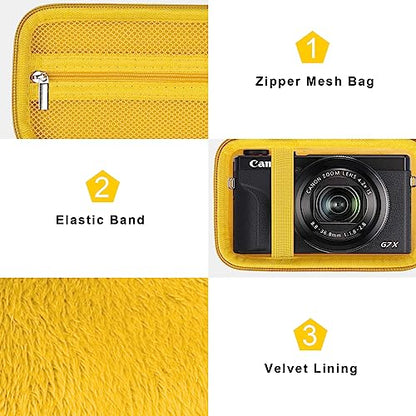 Canboc Carrying Case for Canon PowerShot G7 X Mark III/ G7X Mark II/ G7X Digital Camera, Point and Shoot Vlogging Camera Bag, Zipper Mesh Pocket fits USB Cable, Batteries, Yellow - color: Yellow