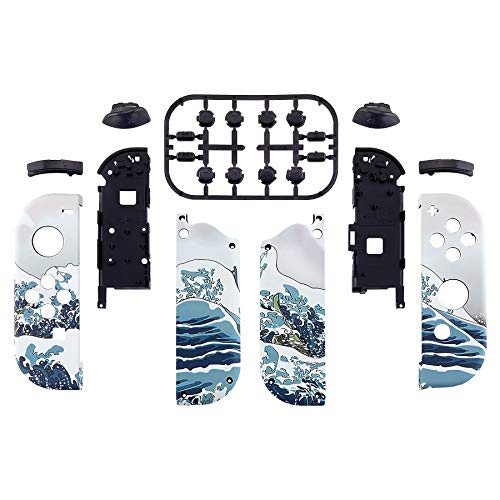 eXtremeRate DIY Replacement Shell Buttons for Nintendo Switch & Switch OLED, The Great Wave Soft Touch Custom Housing with Full Set Button for Joycon Handheld Controller - Console Shell NOT Included - color: The Great Wave