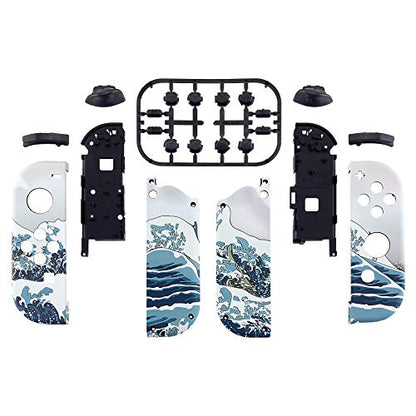 eXtremeRate DIY Replacement Shell Buttons for Nintendo Switch & Switch OLED, The Great Wave Soft Touch Custom Housing with Full Set Button for Joycon Handheld Controller - Console Shell NOT Included - color: The Great Wave
