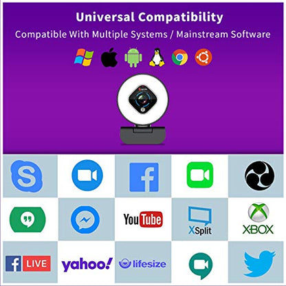 Angetube Streaming Webcam 1080P w/Ring Light, FHD Web Cam w/Digital Zoom | 5X Digital Zoom, AutoFocus, 2 Microphones, USB Computer Web Camera for Desktop Computer PC Laptop Mac, for Gaming Google Meet