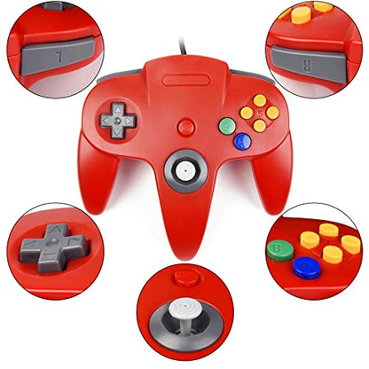 miadore 4 Pack Classic N64 Controller, Wired N64 Controllers with Upgraded Joystick (Non PC USB Version)(Red/Blue/Clear Green/Clear Blue) - color: Red/Blue/Clear Green/Clear Blue