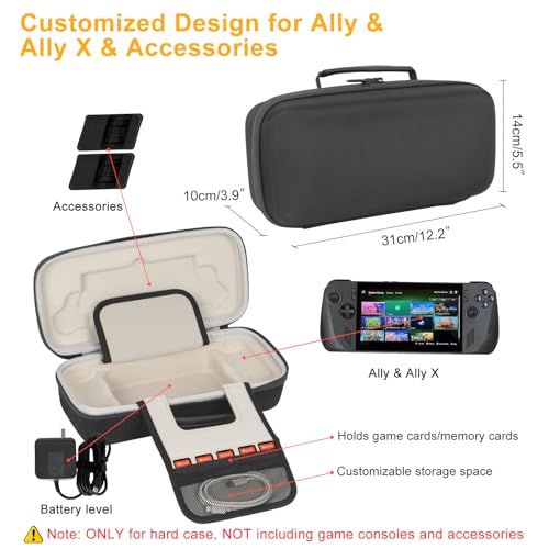 XINGFUDAO Console EVA Case compatible with ASUS ROG Ally X 2024 / ROG Ally 7" 120Hz Gaming Handheld, ROG Ally Game Console Organizer with Large Capacity (Black)