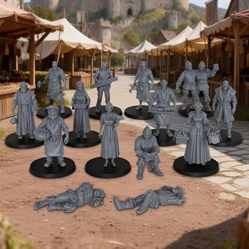 Fantasy NPC Figurine Set for Dungeons and Dragons & TTRPG, Gothic Townsfolk DND Miniatures - 14pc Unpainted 25mm Human Miniatures for Tabletop Gaming- Market NPC (AF1104 R) - color: Af1104 R Market Npc