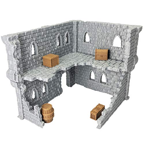 Building Ruins Set 2B Terrain for Tabletop Role Playing Games 28mm Scale with Ground Floor, First Floor, Crates, Barrels and Chests