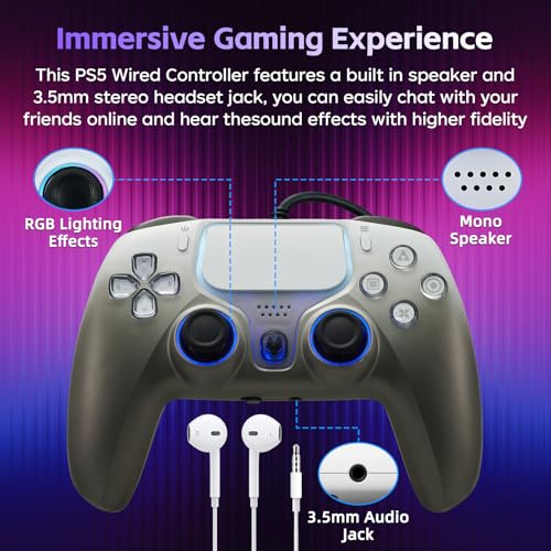 DOYO Wired Controller for PlayStation 5, PS5, PC, PS4, USB Gamepad Joystick for Windows 7/8/10, Laptop, Steam - Dual Vibration, Turbo, Hall Effect Trigger, 6 Axis Gyro Sensor, 3.5mm Audio Jack - color: Gray-Wried
