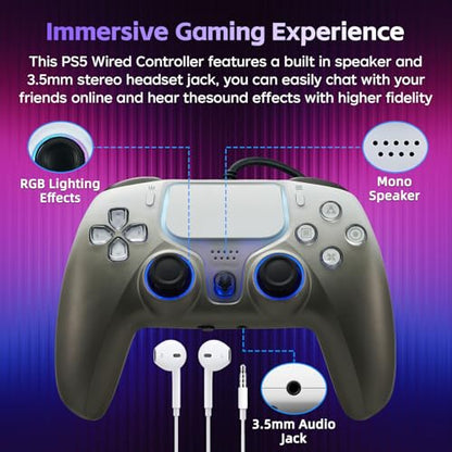 DOYO Wired Controller for PlayStation 5, PS5, PC, PS4, USB Gamepad Joystick for Windows 7/8/10, Laptop, Steam - Dual Vibration, Turbo, Hall Effect Trigger, 6 Axis Gyro Sensor, 3.5mm Audio Jack - color: Gray-Wried