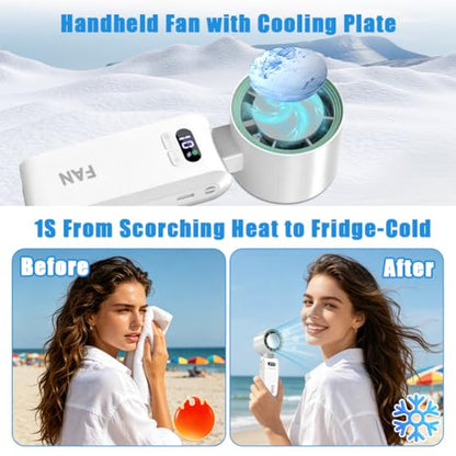 zxbaers Portable Handheld Turbo Fan with Ice Cooling, Rechargeable Hand Held Fan, Up to 199 Gears, 20000 RPM, Handheld AC Fan with Cold Air, for Travel, Outdoor, Camping, Hiking, Beach Vacation