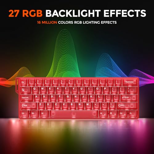 DAREU COOL60 60% Hall Effect Gaming Keyboard with Magnetic Switch, SOCD, 0.01mm Actuation Adjustable Rapid Trigger,8000 Hz Polling, Frosted Transparent Keycaps, Hot-swap, RGB Backlit - color: Red