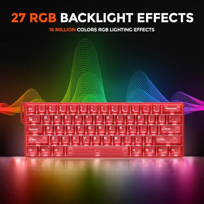 DAREU COOL60 60% Hall Effect Gaming Keyboard with Magnetic Switch, SOCD, 0.01mm Actuation Adjustable Rapid Trigger,8000 Hz Polling, Frosted Transparent Keycaps, Hot-swap, RGB Backlit - color: Red
