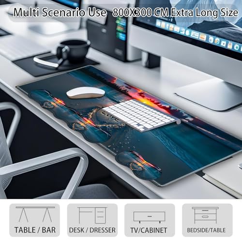 Large Gaming Mouse Pad Set with Wrist Support – 31.5" x 11.8" 4-in-1 XXL Mousepad with Keyboard Wrist Rest, Mouse Wrist Rest & Coaster – Ergonomic Desk Mat for Office, Home – Sunset Love Heart - color: Sunset Love Heart