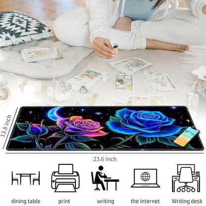 Blue Roses with Moon and Stars for MTG & TCG Playmat Mouse Pad,BFDHGQZC 24" x 14" Game Mat for MTG/RPG/CCG Trading Card Game Playmats Table Mat Perfect for Card Games Video Games Computer Office - color: Blue Roses With Moon and Stars