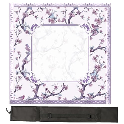 Chinoiserie Mahjong Mat with Carrying Bag,Rubber Anti Slip and Noise Reduction Multi Purpose Game Table Cover for Card, Board Tile Games 31.5" x 31.5" Purple - color: Purple