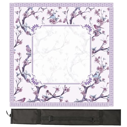 Chinoiserie Mahjong Mat with Carrying Bag,Rubber Anti Slip and Noise Reduction Multi Purpose Game Table Cover for Card, Board Tile Games 31.5" x 31.5" Purple - color: Purple