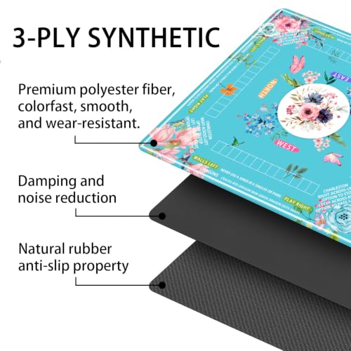 mahjong mat for table with Drawstring Bag/31.5Inch/american mahjong table cloth with rules mats,Noise Reduction Anti-Slip game mat for table,for Mahjong/Poker/Board Games/Card Games/Dominoes (blue) - color: Light Blue