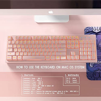 Basaltech Pink Wired Keyboard with Rainbow LED Backlit | Full Size 104 Key USB Gaming Keyboard,Quiet Creamy Typing and Double Shot Keycaps Light Up Keyboard for PC, Mac, Laptop