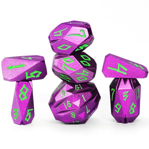 FONVGOGO DND Dice Set Metal - 7 Pcs Unique Cool Polyhedral D and D Dice with Cardboard Box for Dungeon and Dragons, RPG, Tabletop, Role Playing Games (Purple Green) - color: S Purple Green