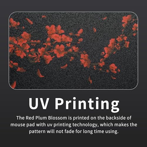 XVX Glass Gaming Mousepad, Black Plum Blossoms Hard Mouse Pads for Gaming, Professional Large Mouse Mat 16.2" x 12.2", Special Glass Surface with Improved Precision and Speed - color: Black(Plum Blossoms)
